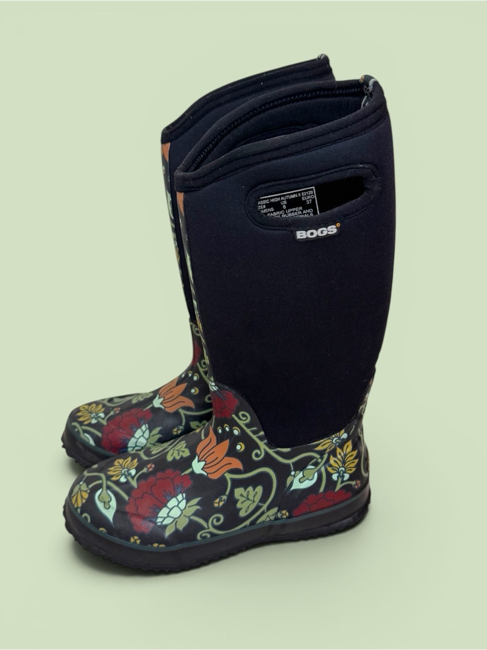 BOGS Classic High Autumn II Floral Rain Boots Sz 6 Outdoor Adventure Waterproof